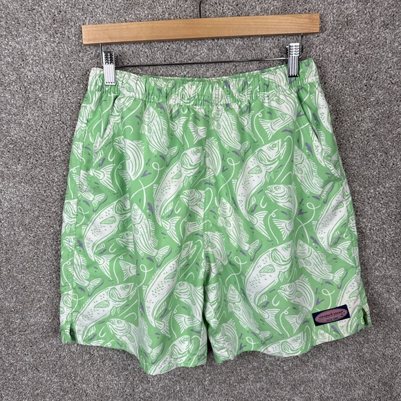 Vineyard Vines Swim Trunks Mens Small Green Fish‎ Print Logo Lined Pockets - Picture 1 of 6
